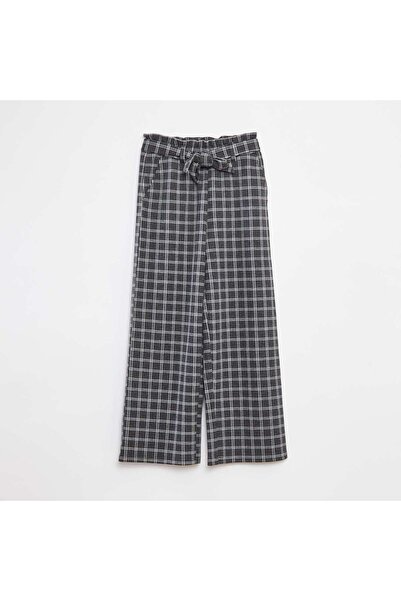 KIABI بنطلون ميلانو محبوك واسع الساق مع حزام ربط باللون الرمادي