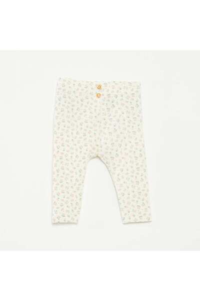 KIABI بنطال طويل منقوش مضلع باللون الأبيض