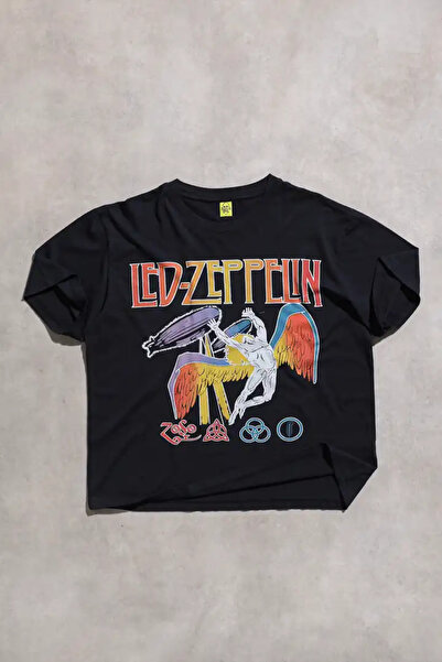 Overdrive Μπλουζάκι Led Zeppelin Retro Rock Band Μαύρο Unisex Boxy Fit Tshirt