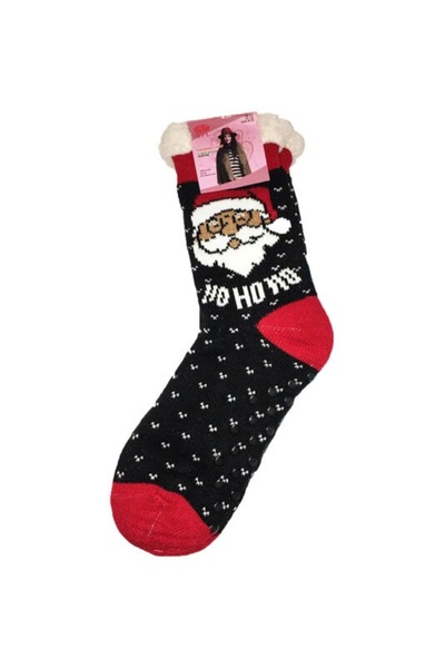 Inkastyl Sosete negre termice antiderapante Teddy fleece Ho Ho Ho, marime 36/38