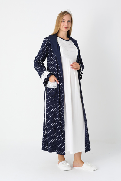 ERDENİZ TEKSTİL طقم ملابس نوم ورداء صباحي للحوامل مكون من قطعتين - قماش قطني ...