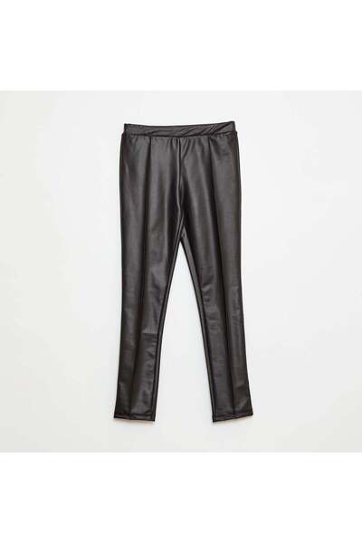 KIABI بنطال طويل من الجلد الصناعي باللون الأسود