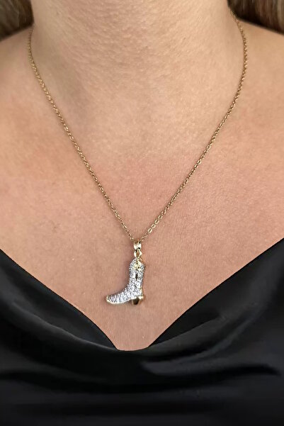 CAŞ DEKORASYON Gold Color Boot Steel Necklace