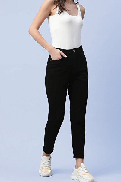 Geppetto A100054544 Women's Black High Waist Mom Lycra Jeans