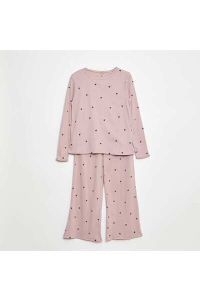 KIABI طقم بيجامة طويلة بطبعة مخططة - قطعتين، أرجواني