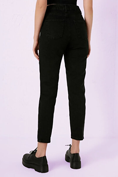 Geppetto A1560514 High Waist Black Mom Jeans Stretch Denim Pants