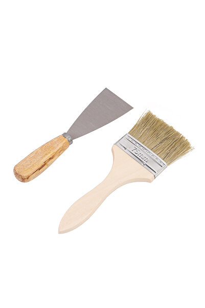 Lawazim Brush & Putty Knife Set - 2 Piece Paint Brush and Scraper with Wooden Handles for DIY