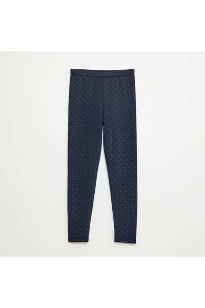 KIABI بنطال ضيق دافئ مع طباعة داخلية مخملية باللون الأزرق