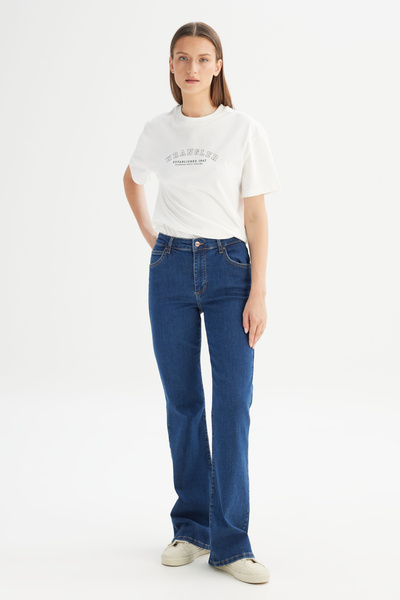 WRANGLER Flare Fit Geniş Paça Yüksek Bel Mavi Pamuklu Esnek Denim Jean Pantolon