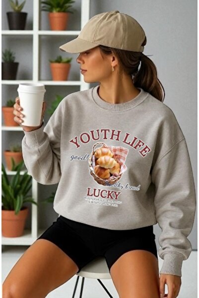 ArtYus Φούτερ Unisex με μακρύ μανίκι Croissant Front Transfer με τύπωμα με λα...