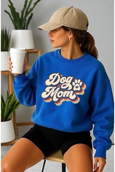 ArtYus سويت شيرت للجنسين بأكمام طويلة مطبوع عليه Dog Mom وياقة على شكل دراجة