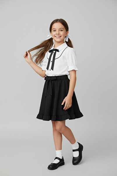 FATELLA Girl's Ruffle Detailed Black Skirt and Lace White Shirt April 23 Octo...