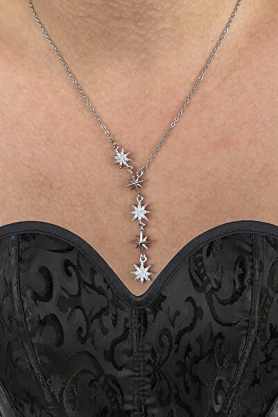 CAŞ DEKORASYON Silver Color Star Steel Necklace