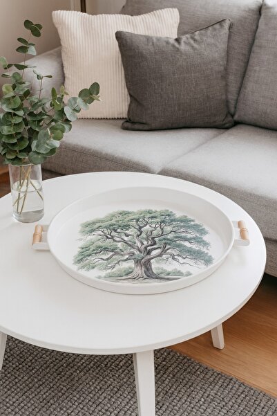 hemlife 37 cm Printed Metal Tea Coffee Presentation Tray with Wooden Handles