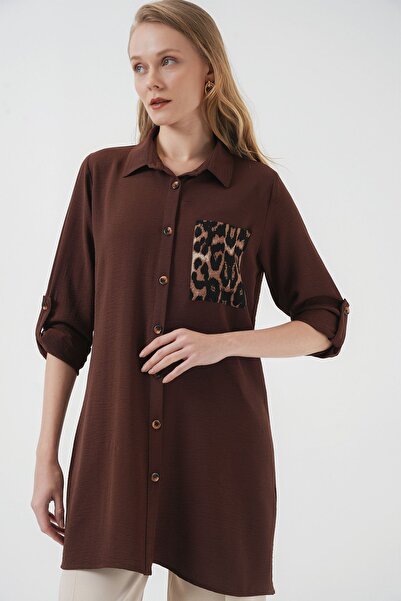 Hiccup Bdart Leopard Print Pocket Button Long Sleeve Shirt