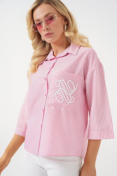 Hiccup Bdart Striped Poplin Shirt, Embroidered