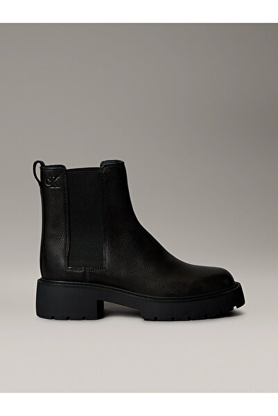 Calvin Klein Women's Stylish Leather Black Boots & Booties with Brand Logo, Suitable for Everyday Use Yw0Y