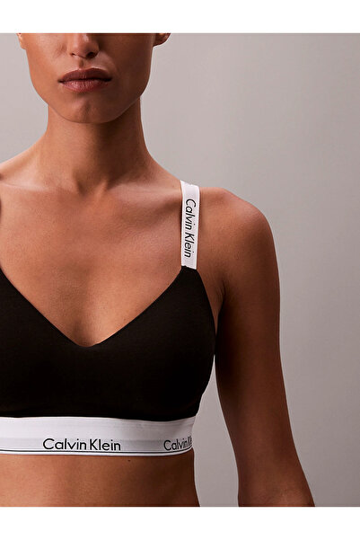Calvin Klein Kadın Marka Logolu Beyaz Elastik Bantlı Siyah Sütyen LV00QF8504 UB1