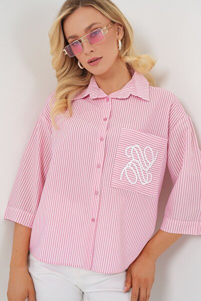 Hiccup Bdart Striped Poplin Shirt, Embroidered