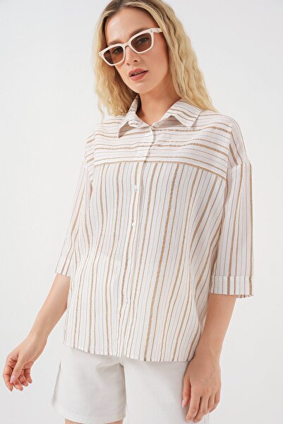 Hiccup Bdart Three Quarter Sleeve Striped Poplin Shirt