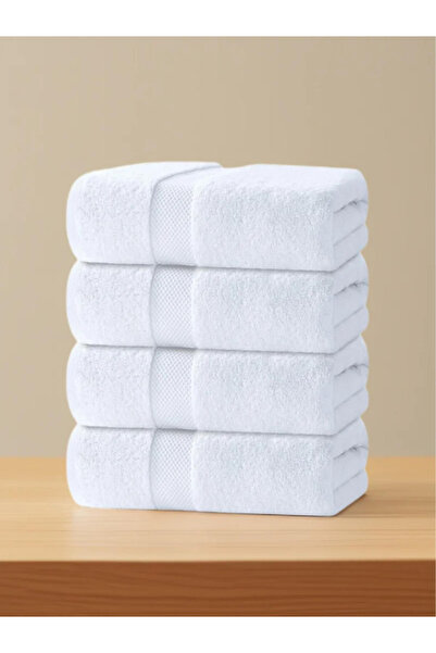 1Chase عبوة من 4 قطع - منشفة حمام كبيرة من القطن الفاخر، أبيض 70×140 سم