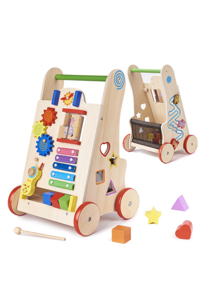 Ikonka Ikonka, educational wooden baby walker with xylophone, rotating gears, clock