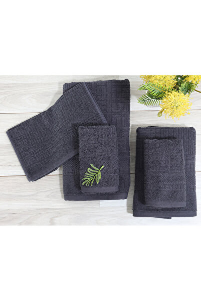 TEOHOMELİNENS Quadruple Jacquard Bath Towel, 70X140 Cm, Stylish Geometric Pattern, 20/ Ring Karde, 600 Gsm- Anthracite