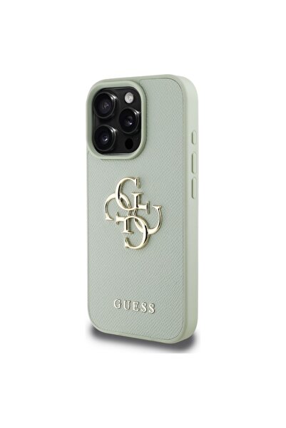 Guess Θήκη για iPhone 16 Pro Max, Σκληρή θήκη με κόκκους, μεγάλο λογότυπο 4G, μικρή κλασική θήκη, λεπτή προστασία, πράσινη
