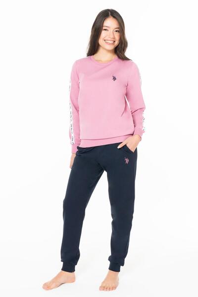 U.S. Polo Assn. Kadın 2 İplik Kışlık Uzunkol Cepli Dar Paça Ev Giyim Pijama Takım, %100 Pamuk