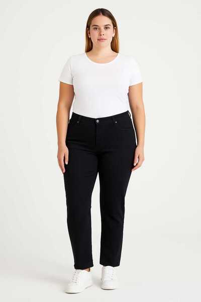 Şans Women's Plus Size Black, 5 Pocket Gabardine Pants 65N39159