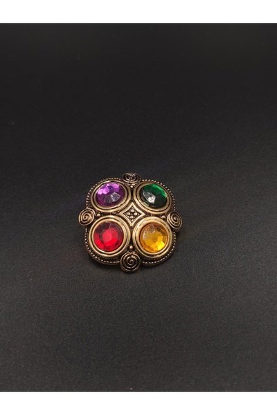 NESGO MODA إكسسوار بتصميم خاص من الحجر الملون الأصفر العتيق مقاس 28 ملم