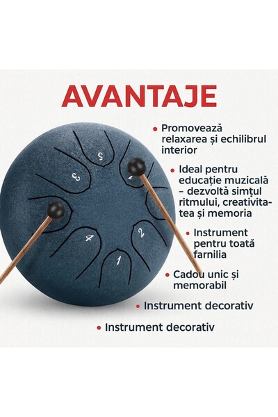 GermaNova Steel Tongue Drum Percussion Set, 8 Tones, Dark Blue, 16x9.5cm