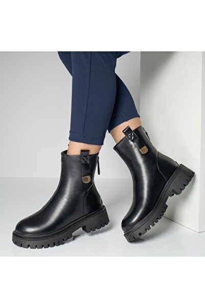 Modlet.ro Ghete negre pentru femei cu talpă groasă și fermoar MOD12585