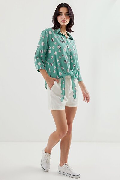 Hiccup Bdart Bow Detailed Patterned Viscose Shirt