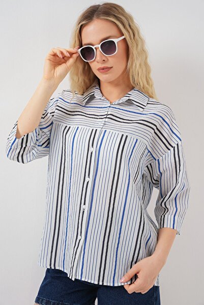 Hiccup Bdart Three Quarter Sleeve Striped Poplin Shirt