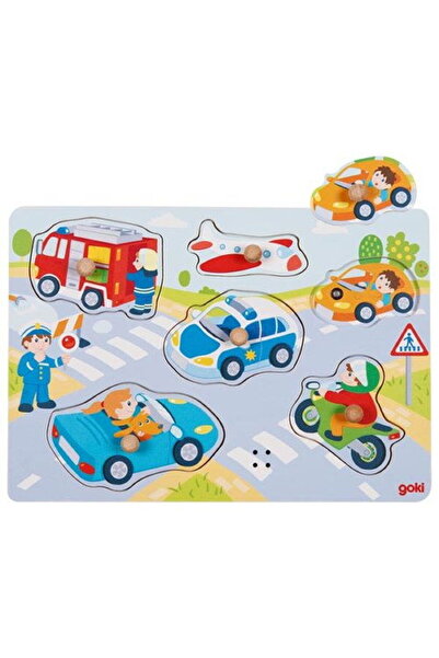 Goki Puzzle Incastru Copii 1 An+ Cu Sunete Masinute si Vehicule