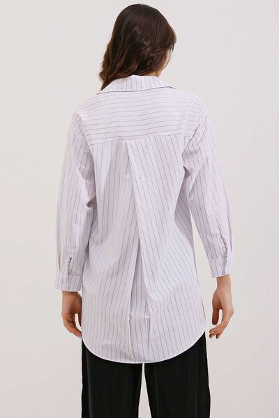 Hiccup Bdart Pocket Detailed, Plus Size, Striped Poplin Shirt