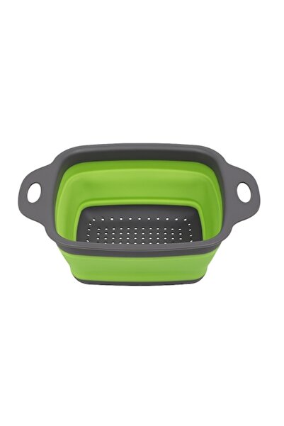 GermaNova Πτυσσόμενο καλάθι σουρωτήρι σιλικόνης, μεγάλο, εργονομικές λαβές, πράσινο/μαύρο, ιδανικό για λαχανικά και