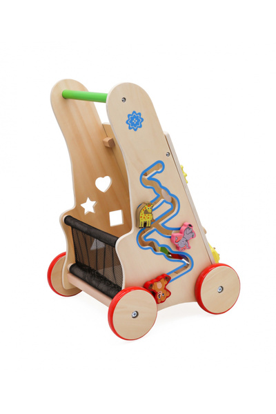 Ikonka Ikonka, educational wooden baby walker with xylophone, rotating gears, clock