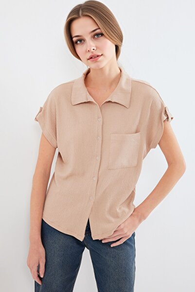 Hiccup BDART Джобна риза с детайлна текстура от креп