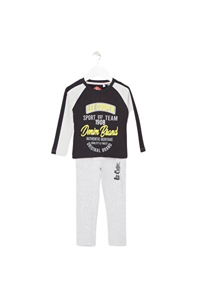 Lee Cooper Children's long-sleeved pajamas, gray, with side pockets, 100% cotton,