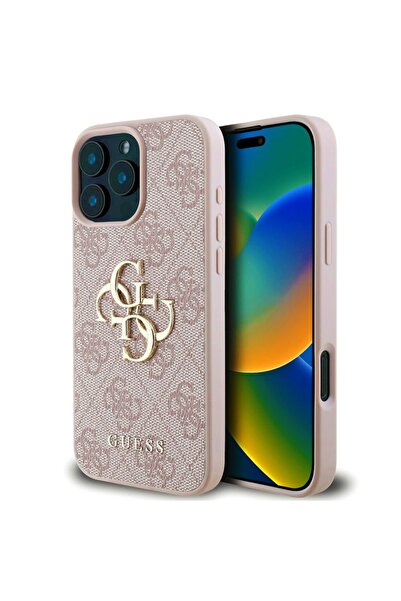 Guess Θήκη για iPhone 16 Pro, Σκληρή θήκη 4G με μεγάλο λογότυπο, Λεπτή προστασία, Συμβατή, Ροζ