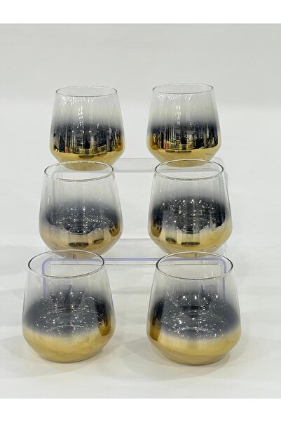 isra kristal Titanium Plated Gold 6-Piece Luxury Glass Cup Set – Gift Water/Soft Drink Glass