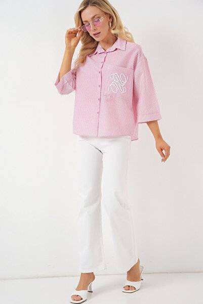 Hiccup Bdart Striped Poplin Shirt, Embroidered