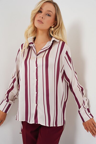 Hiccup Bdart Button Closure with Stripe Satin Long Sleeve Shirt