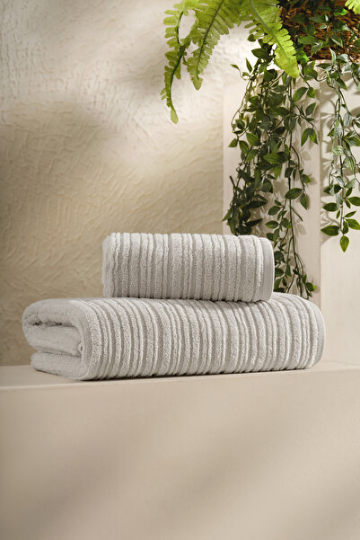 PASIONI طقم مناشف من ميكروكوتون عالي الجودة من لونيتا، قطعتان، لون حجري