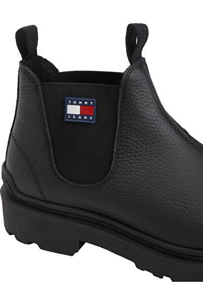 Tommy Hilfiger Erkek Toka Marka Logolu Deri Şık Tasarımlı Günlük Kullanıma Uygun Siyah Bot & Bootie