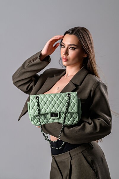 FATALI Geantă de umăr damă verde mentă, casual elegantă, piele ecologică prem...