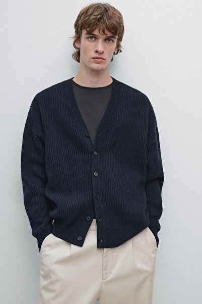 Massimo Dutti Yün karışımlı V yaka hırka