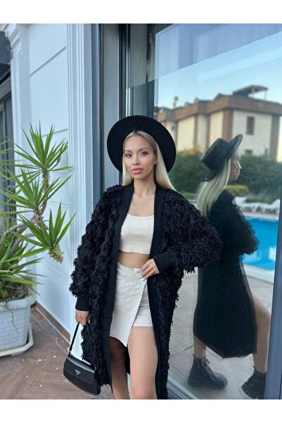 PREMİER VİE New Season Fringed Fur Knitwear Cardigan